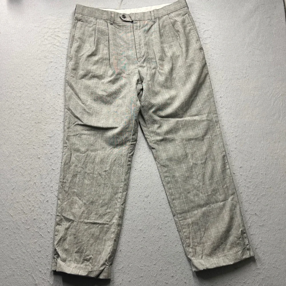 Lauren Ralph Lauren Mens 34x30 Grey Glen Plaid Wool Cashmere Pleated Dress Pants